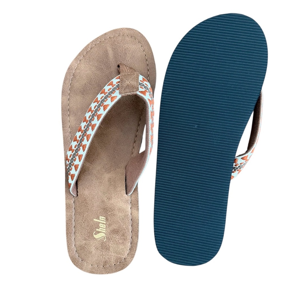 SHEIN Embroidered Strap Flip Flop Sandals NWOT - Picture 4 of 6